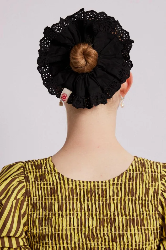Women Hair Accessories Damson Madder Scrunchie With Broderie Edge 8211 Black