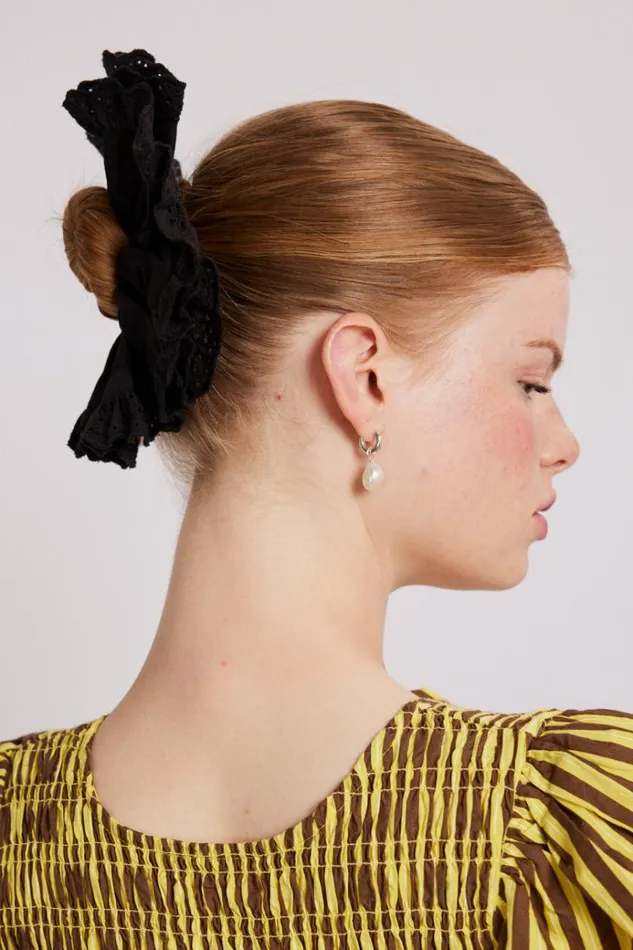 Women Hair Accessories Damson Madder Scrunchie With Broderie Edge 8211 Black