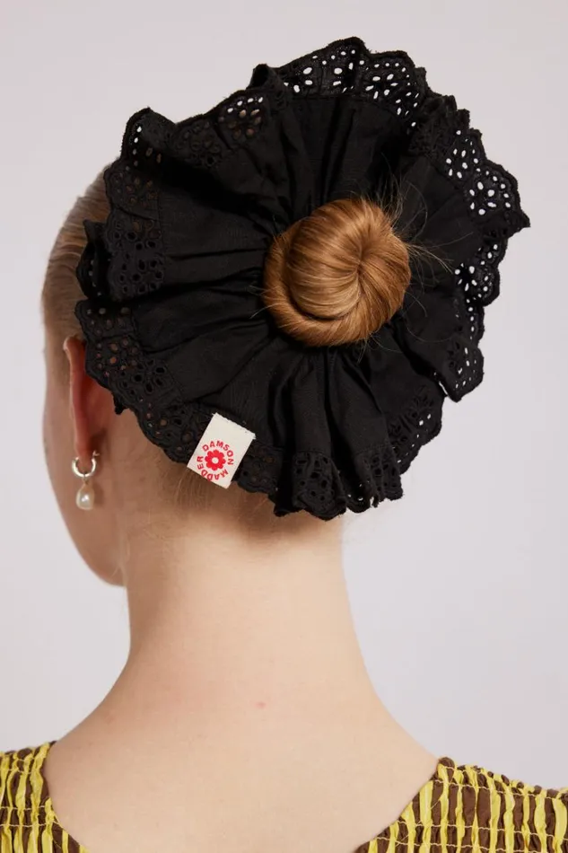 Women Hair Accessories Damson Madder Scrunchie With Broderie Edge 8211 Black