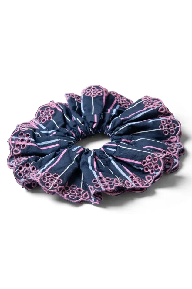 Women Hair Accessories Damson Madder Stripe Scrunchie With Broderie Edge