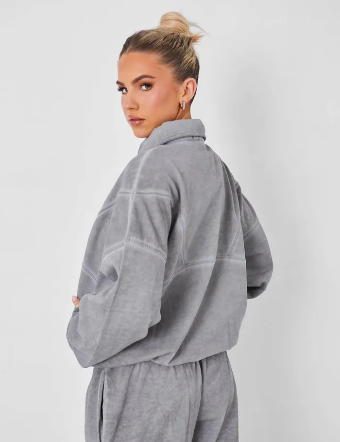 Women Half Zip Oversized Sweatshirt Coord Washed Grey Grey Public Desire Tops