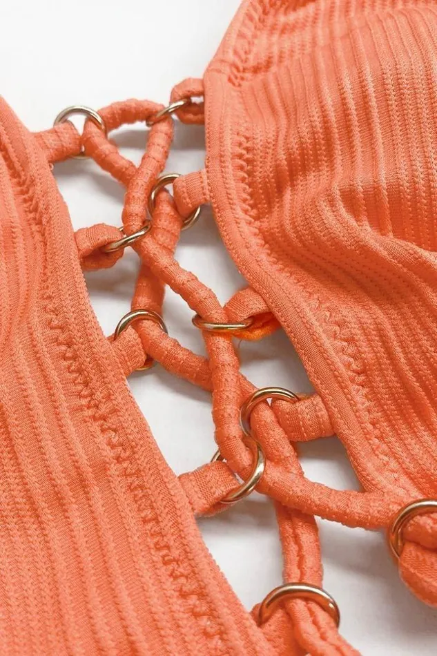 Women Halter and Lace Up Swimsuits Cupshe Alena Orange Halter Lace Up One Piece Swimsuit Orange