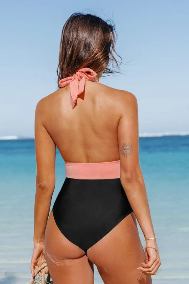 Women Halter and Lace Up Swimsuits Cupshe Christine Ruched Halter One Piece Swimsuit Multicolor