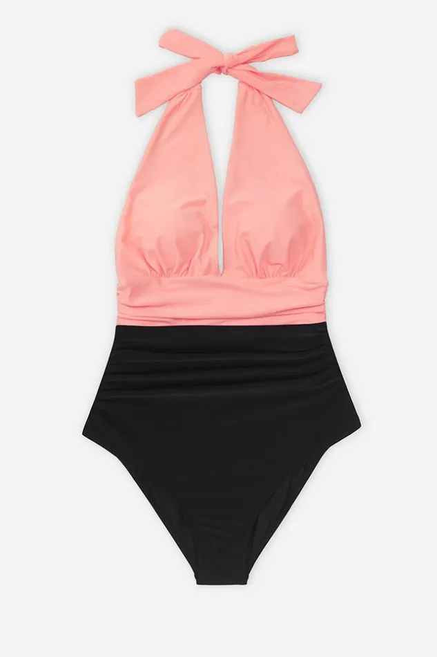 Women Halter and Lace Up Swimsuits Cupshe Christine Ruched Halter One Piece Swimsuit Multicolor