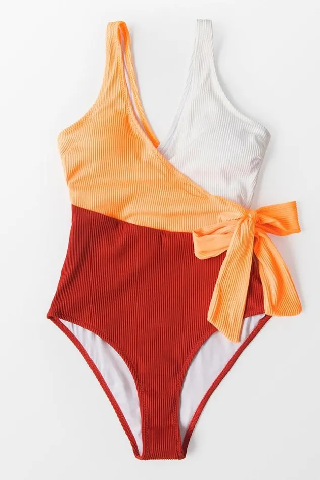 Women Halter and Lace Up Swimsuits Cupshe Colorblock Plunging One Piece Swimsuit Multicolor