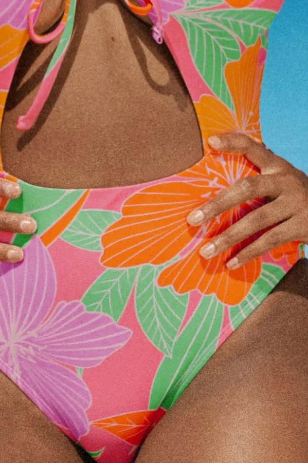Women Halter and Lace Up Swimsuits Cupshe Floral Impressions Tunneled Cutout One Piece Swimsuit Multicolor