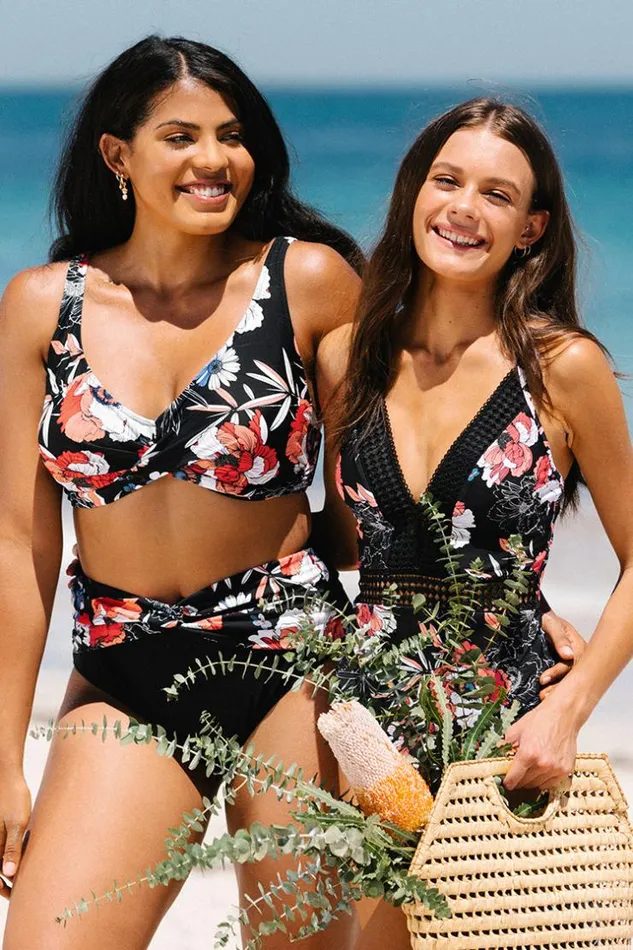 Women Halter and Lace Up Swimsuits Cupshe Marina Floral One Piece Swimsuit Multicolor