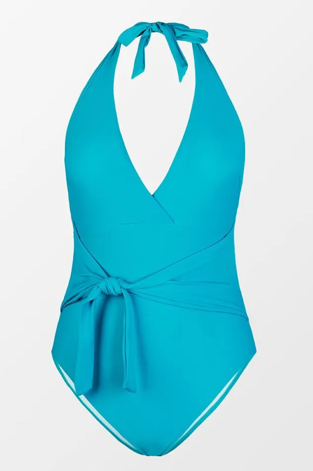 Women Halter and Lace Up Swimsuits Cupshe Spring Macaron Solid Front Sash Plunge One Piece Swimsuit Teal