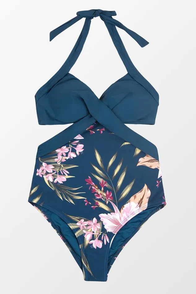 Women Halter and Lace Up Swimsuits Cupshe Winter Fantasy Wrap Front Cutout One Piece Swimsuit Multicolor