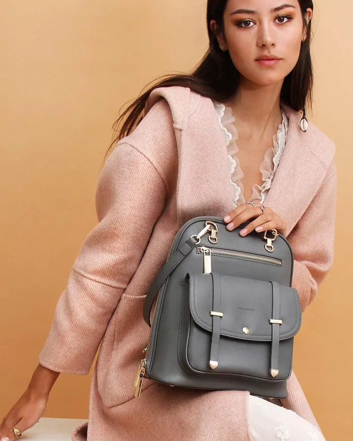 Women Handbags Belle and Bloom 5th Ave Leather Backpack 8211 Ash