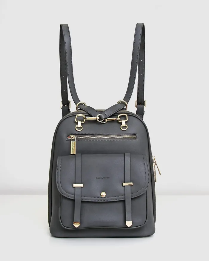 Women Handbags Belle and Bloom 5th Ave Leather Backpack 8211 Ash