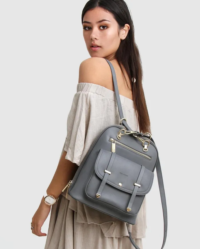 Women Handbags Belle and Bloom 5th Ave Leather Backpack 8211 Ash