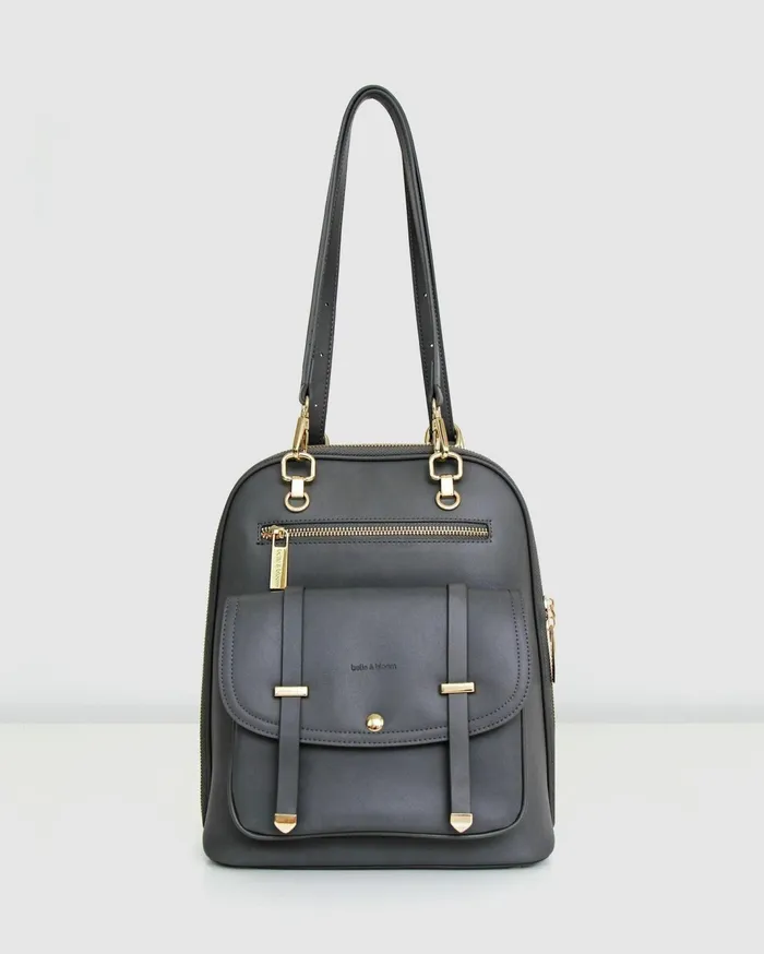 Women Handbags Belle and Bloom 5th Ave Leather Backpack 8211 Ash