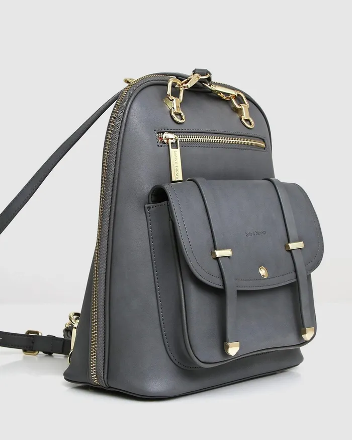 Women Handbags Belle and Bloom 5th Ave Leather Backpack 8211 Ash