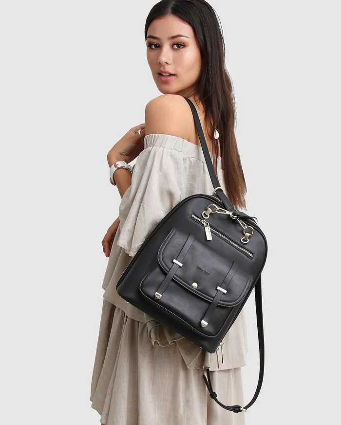Women Handbags Belle and Bloom 5th Ave Leather Backpack 8211 Black