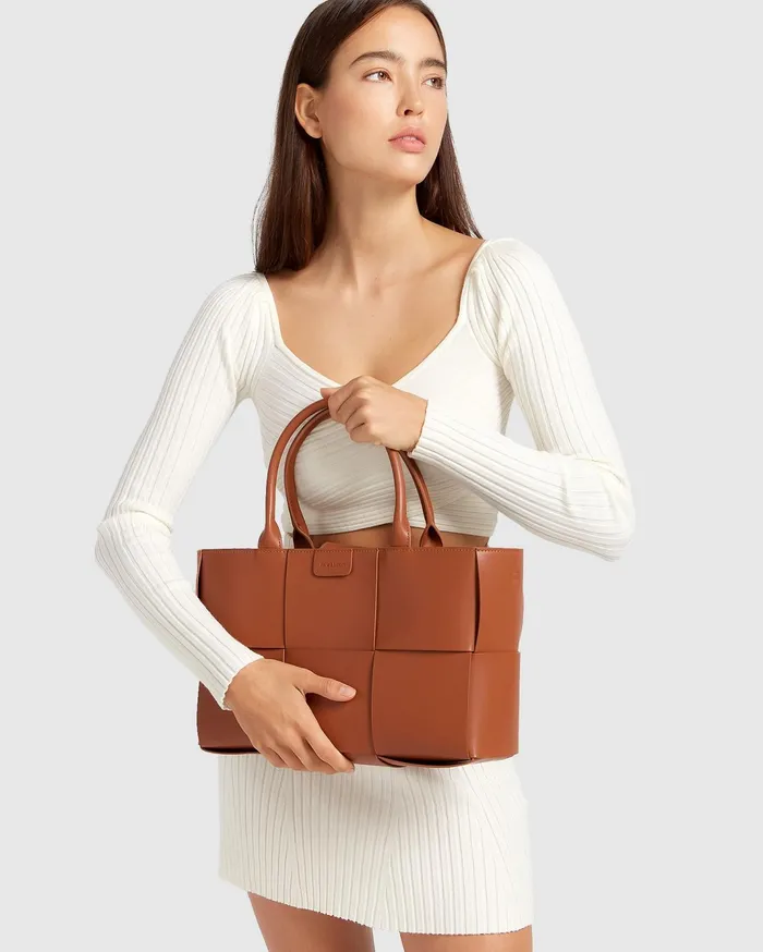 Women Handbags Belle and Bloom Long Way Home Woven Tote 8211 Camel