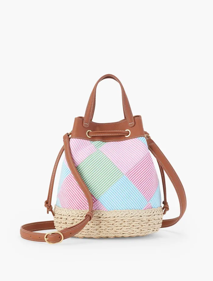 Women Handbags Talbots Madras Drawstring Bucket Bag Summer Stripe