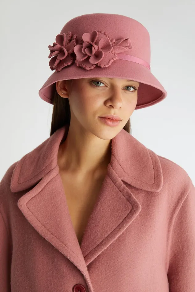 Women Hats And Headbands Ermanno Scervino Wool Bucket Hat Womens With Flower All Pink 8211 Ermanno Scervino Pink