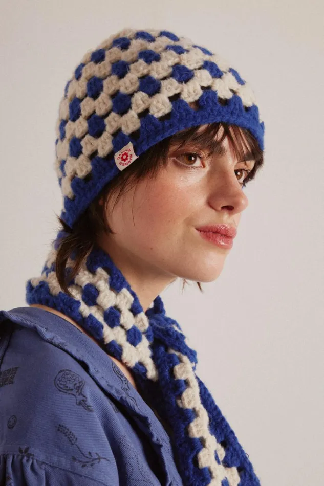 Women Hats Damson Madder Crochet Stripe Hat 8211 Blue