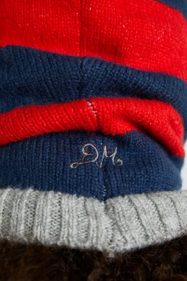 Women Hats Damson Madder Hood In Red and Navy With Grey Tie