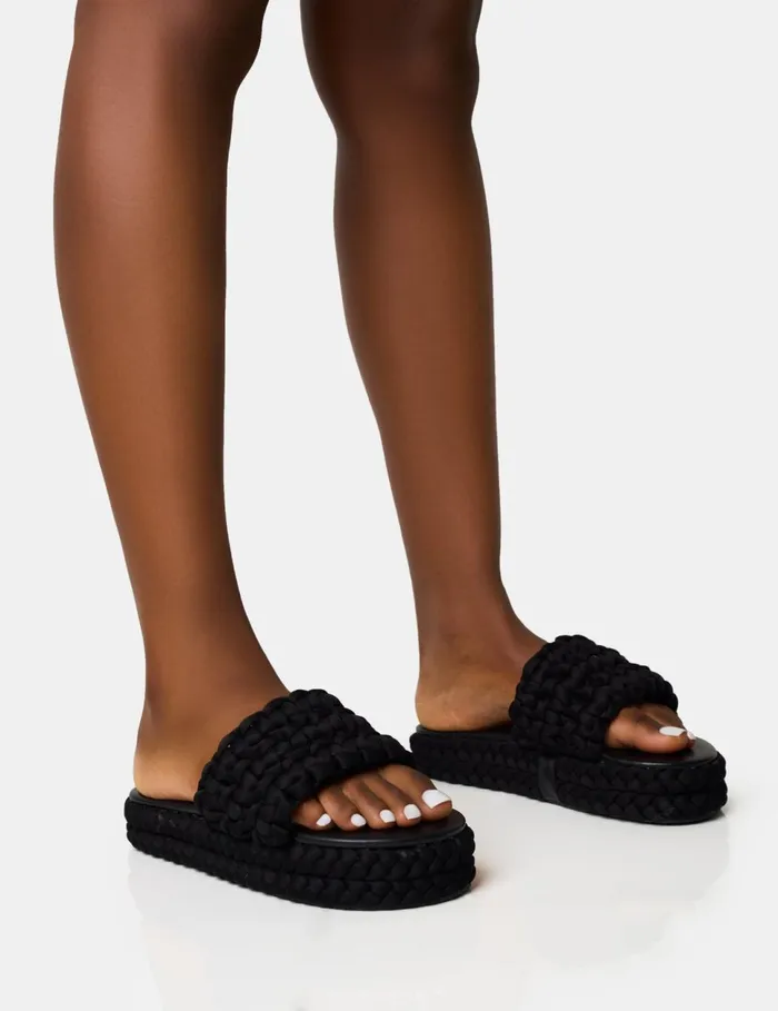 Women Hattie Black Woven Platform Sandals Black Public Desire Holiday