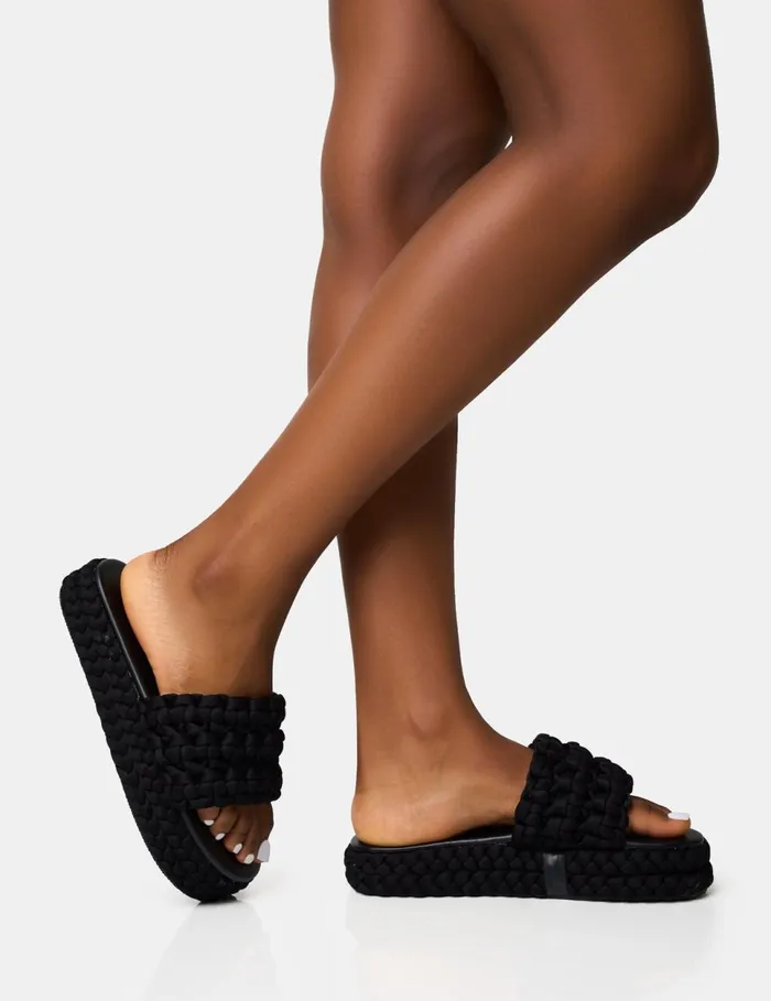Women Hattie Black Woven Platform Sandals Black Public Desire Holiday