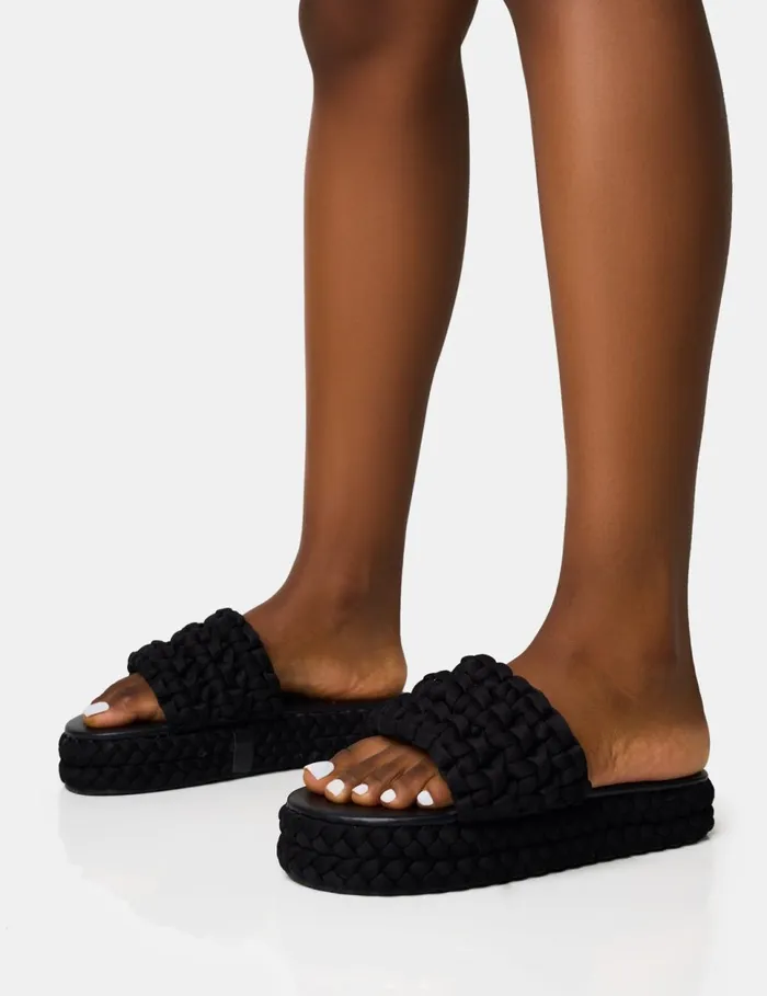 Women Hattie Black Woven Platform Sandals Black Public Desire Holiday