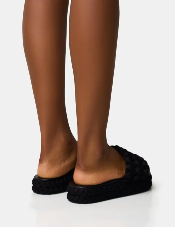 Women Hattie Black Woven Platform Sandals Black Public Desire Holiday