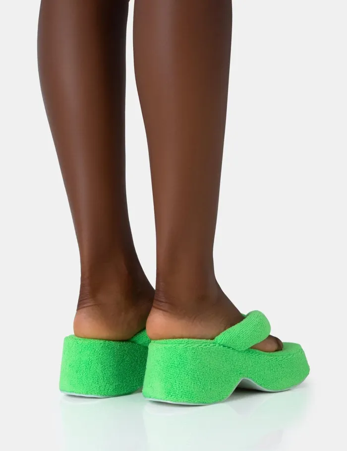 Women Havana Lime Towelling Flip Flop Chunky Platform Sandals Green Public Desire Holiday