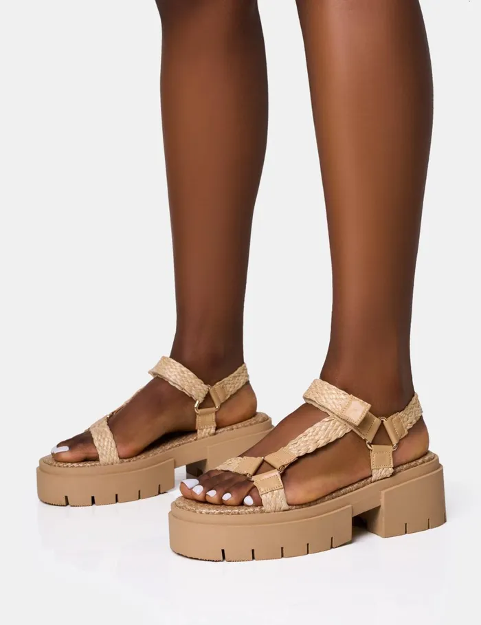Women Hazard Natural Raffia Chunky Dad Sandals Neutral Public Desire Holiday