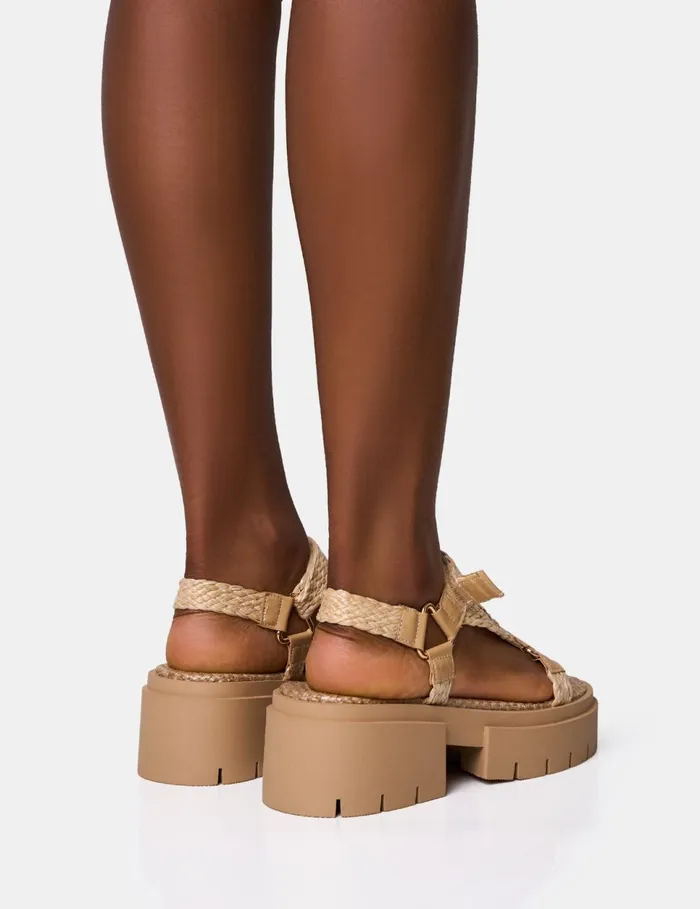 Women Hazard Natural Raffia Chunky Dad Sandals Neutral Public Desire Holiday