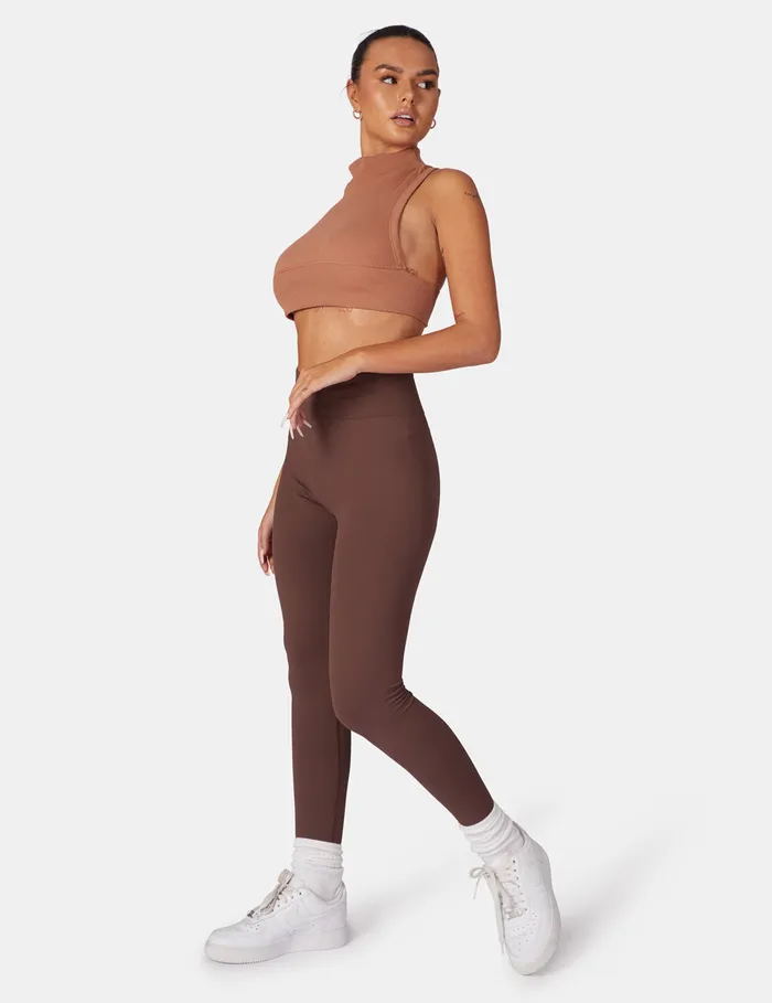 Women High Neck Racer Low Side Rib Crop Top Cinnamon Kaiia Brown Public Desire Tops