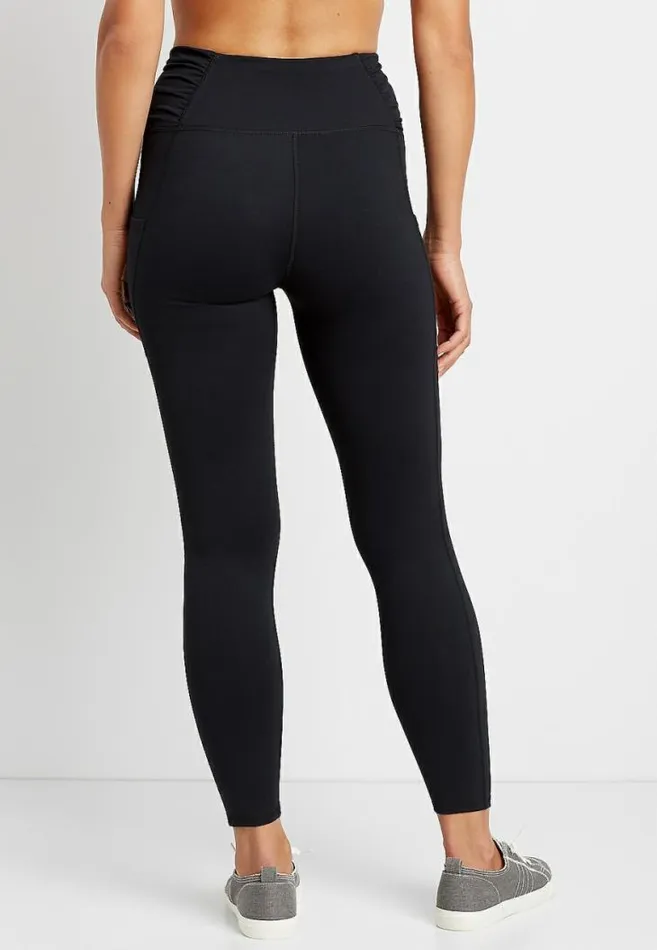 Women High Rise Black Ruched Side Luxe Pocket Legging Maurices Bottoms
