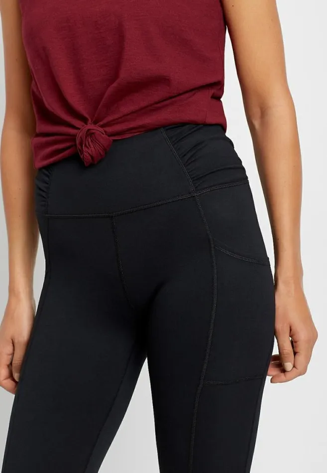 Women High Rise Black Ruched Side Luxe Pocket Legging Maurices Bottoms