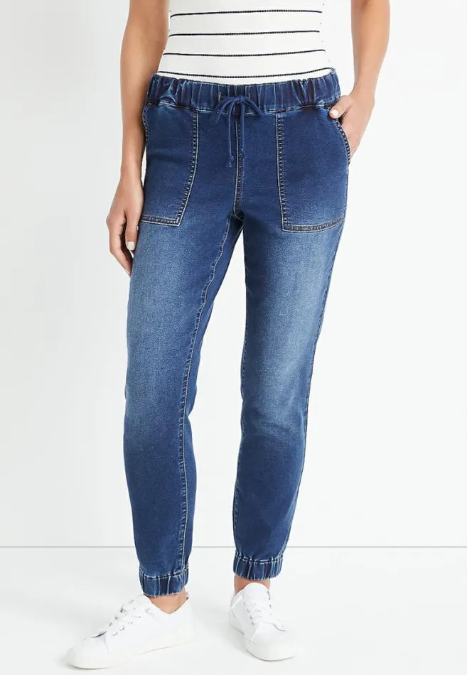 Women High Rise Dark Denim Ripped Jogger Pant Maurices Bottoms