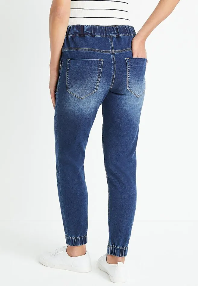 Women High Rise Dark Denim Ripped Jogger Pant Maurices Bottoms
