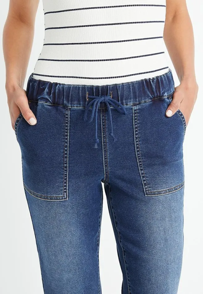Women High Rise Dark Denim Ripped Jogger Pant Maurices Bottoms