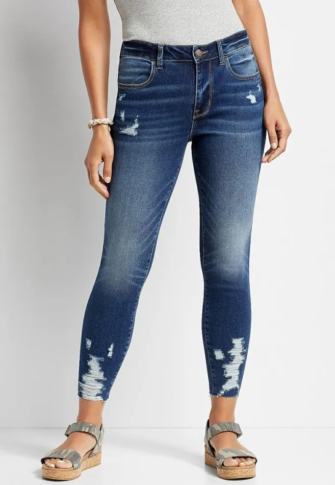 Women High Rise Dark Wash Frayed Hem Jegging Maurices Jeans