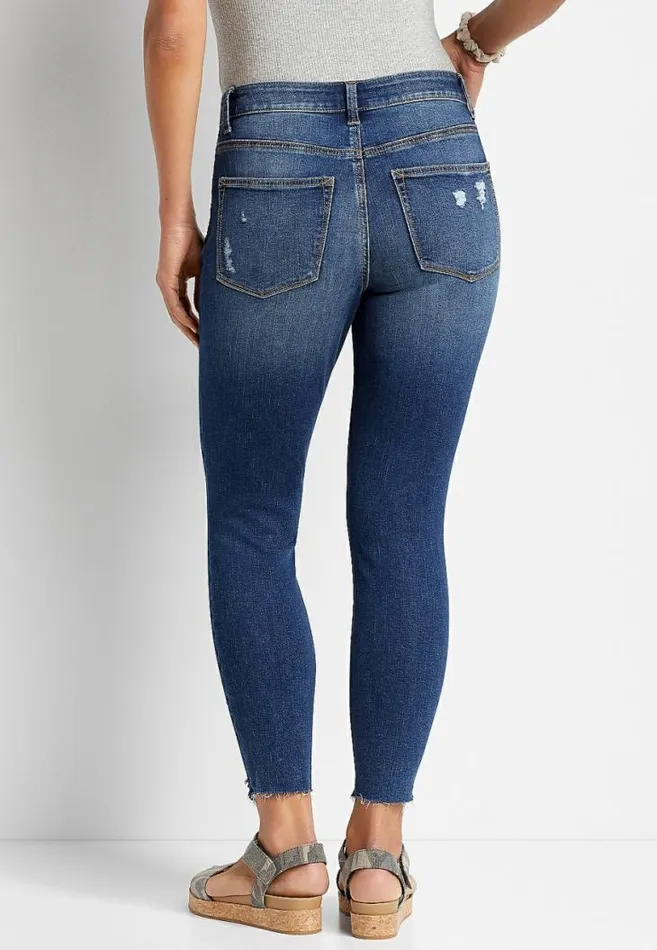 Women High Rise Dark Wash Frayed Hem Jegging Maurices Jeans