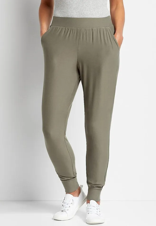 Women High Rise Green Ultra Soft Jogger Pant Maurices Bottoms