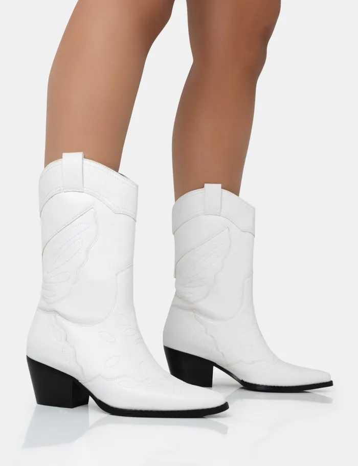 Women Howdy White Pu Pointed Toe Western Cowboy Block Ankle Boots White Public Desire Festival Women Howdy White Pu Pointed Toe Western Cowboy Block Ankle Boots White Public Desire Festival
