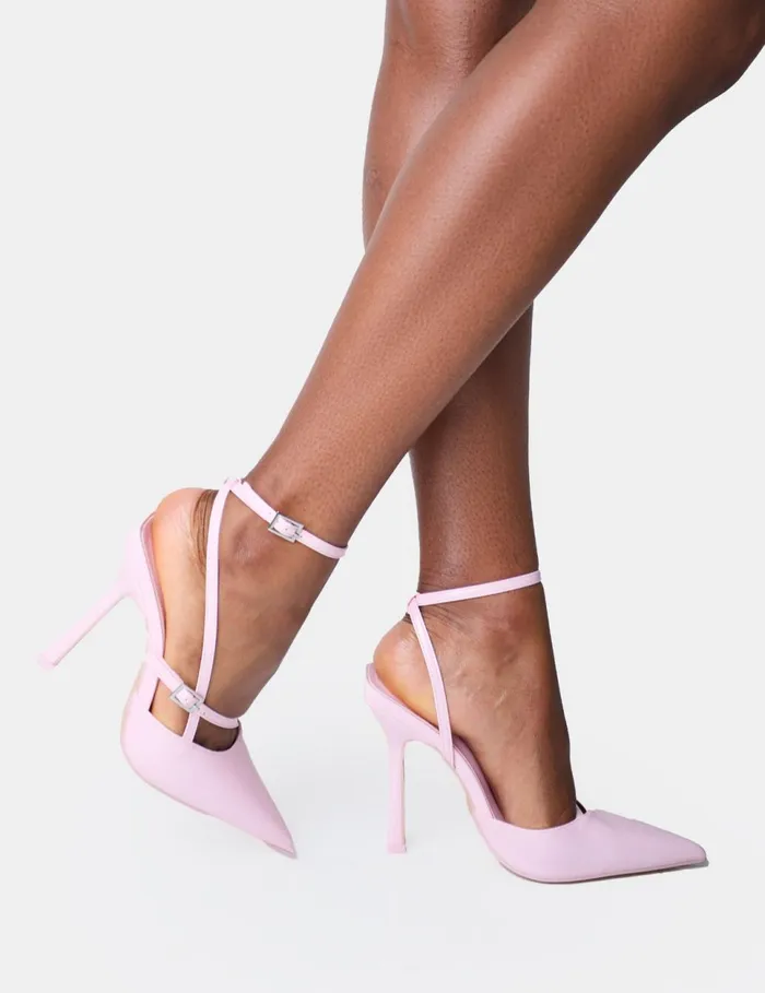 Women Idol Pink Patent Buckle Strappy Detail Stiletto Court High Heels Pink Public Desire Stilettos