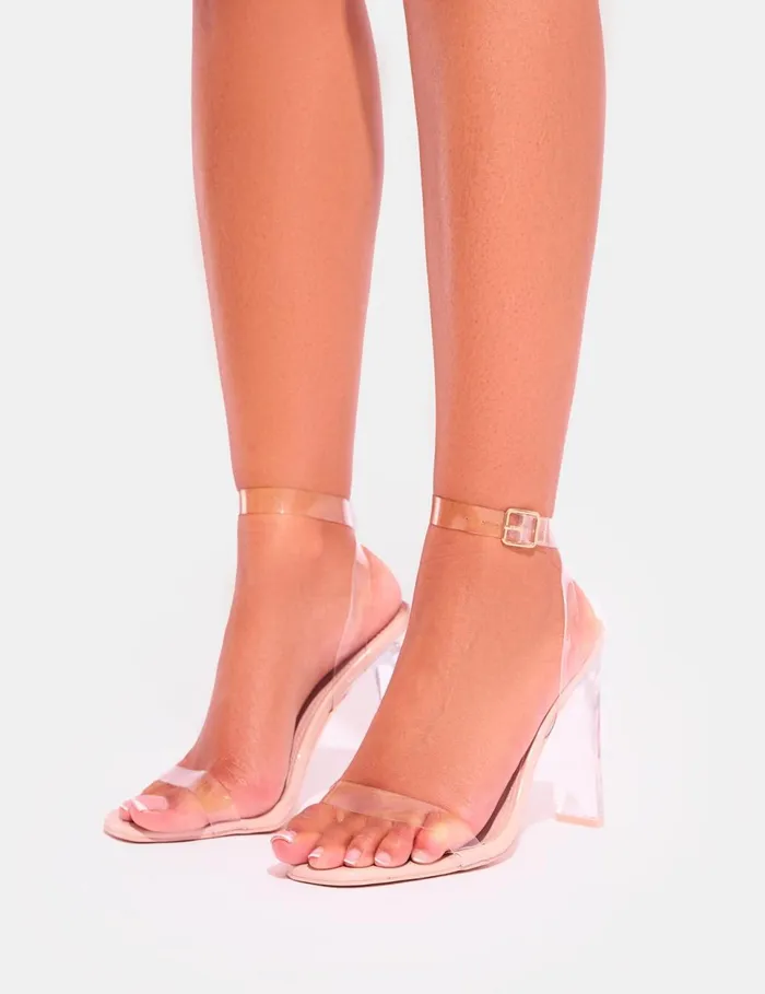 Women Inka Nude Perspex Round Toe Flat Block Heels Nude Public Desire Block Heels