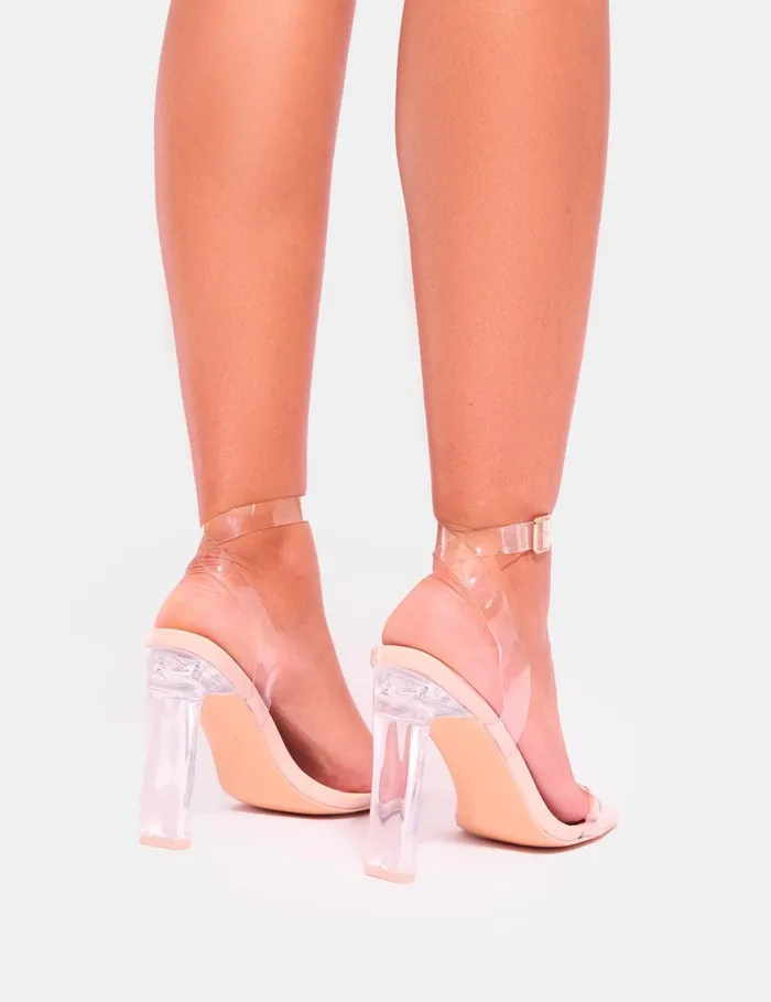 Women Inka Nude Perspex Round Toe Flat Block Heels Nude Public Desire Block Heels
