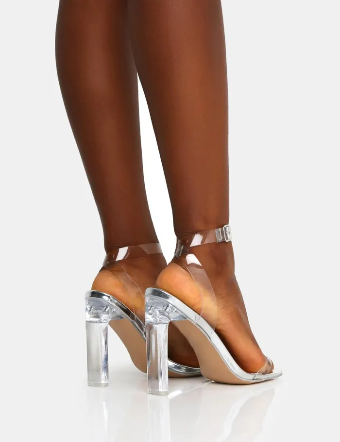 Women Inka Silver Mirror Perspex Round Toe Flat Block Heels Silver Public Desire Party