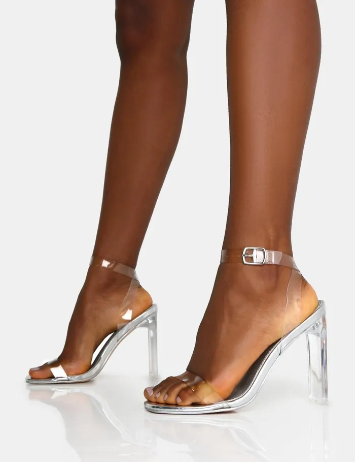 Women Inka Silver Mirror Perspex Round Toe Flat Block Heels Silver Public Desire Party