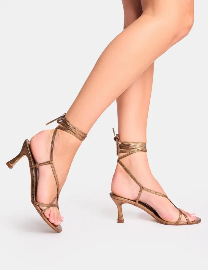 Women Irisa Bronze Lace Up Strappy Mid Heels Bronze Public Desire Lace Up Heels