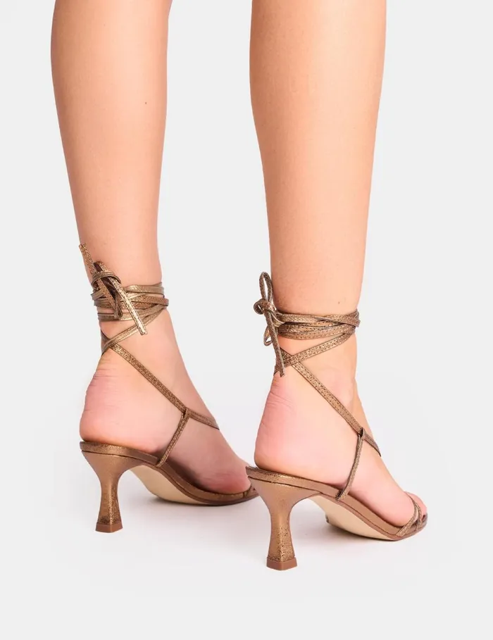 Women Irisa Bronze Lace Up Strappy Mid Heels Bronze Public Desire Lace Up Heels