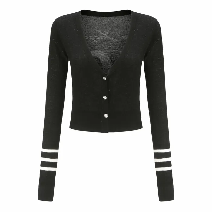Women Ivy League Black Knit Cardigan Nana Jacqueline Knits