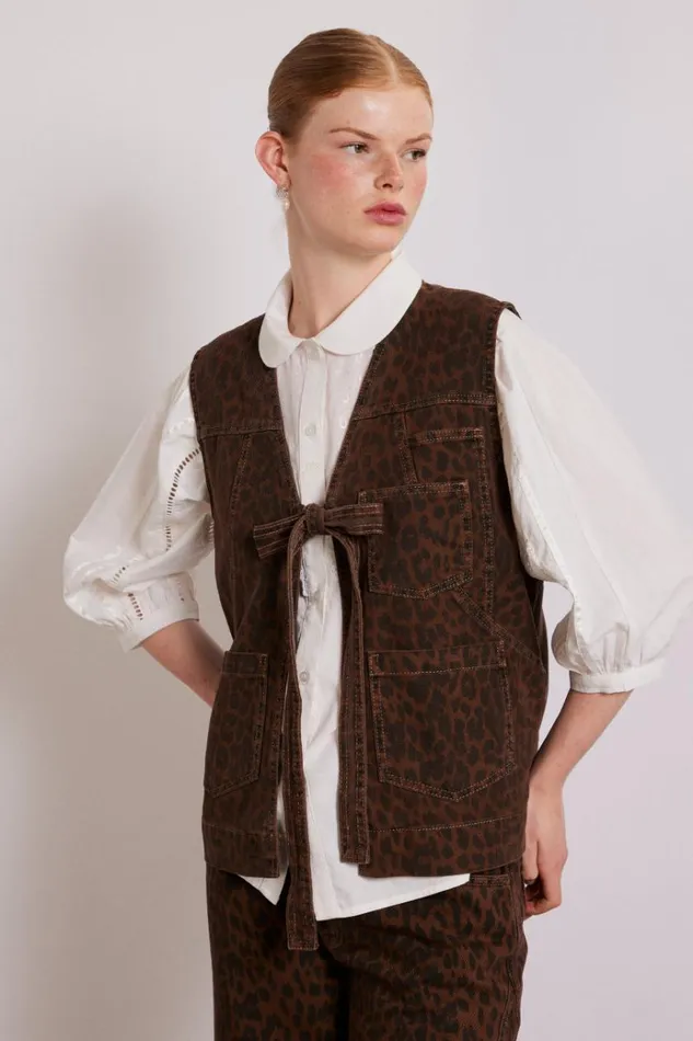 Women Jackets and Coats Damson Madder Dilly Denim Gilet 8211 Dark Leopard